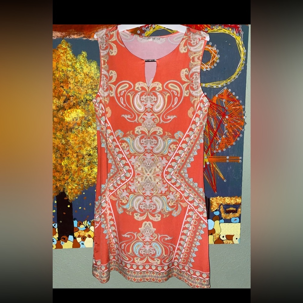 Haani Coral and Cream Patterned Midi Dress